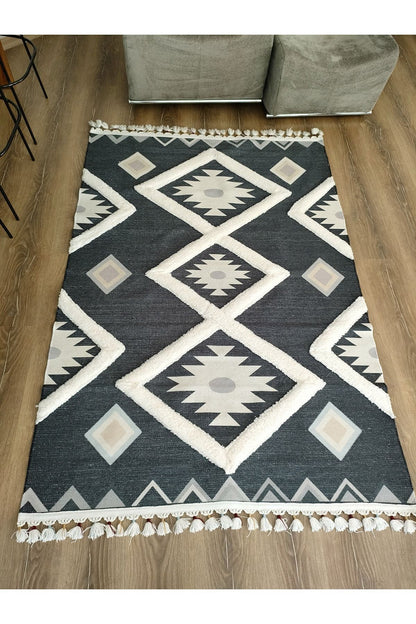 Tafting Kilim Serisi Üzeri Peluşlu Dokuma Taban Dekoratif Kilim