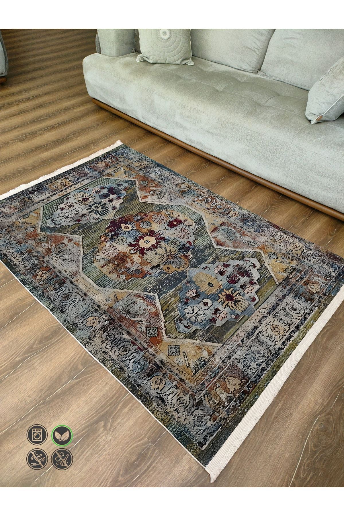 Halı Vagonu 63 Renkli Klasik Desenli Yıkanabilir Kaymaz Salon Halısı, Koridor Ve Mutfak Halısı