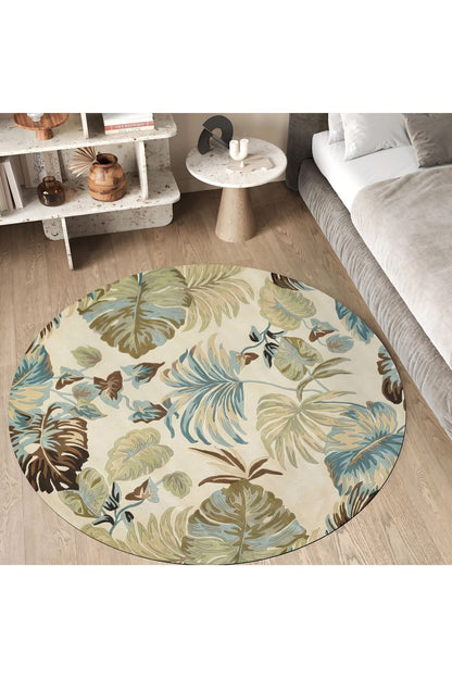 Halı Vagonu 154 Pastel Tonlar Çiçekli Floral Çok Renkli Dokuma Taban Yuvarlak Halı