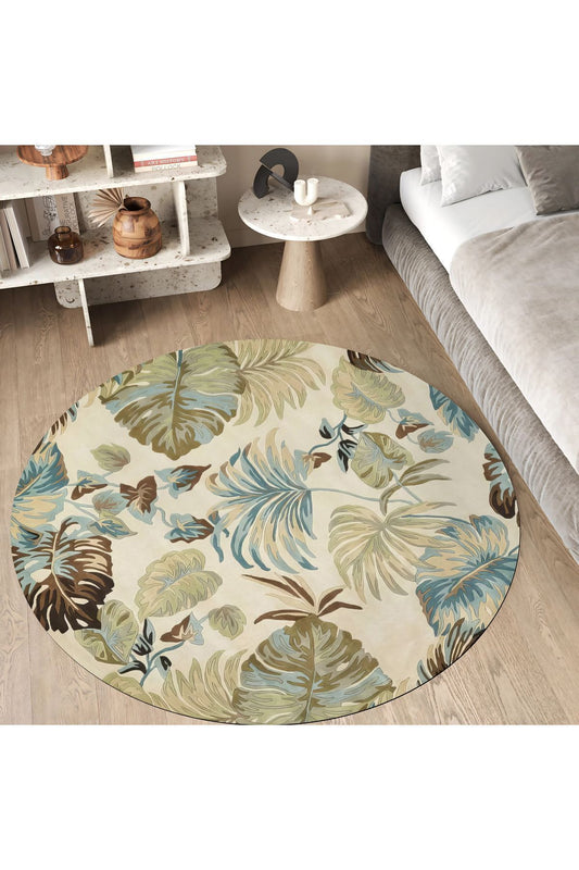 Halı Vagonu 154 Pastel Tonlar Çiçekli Floral Çok Renkli Dokuma Taban Yuvarlak Halı