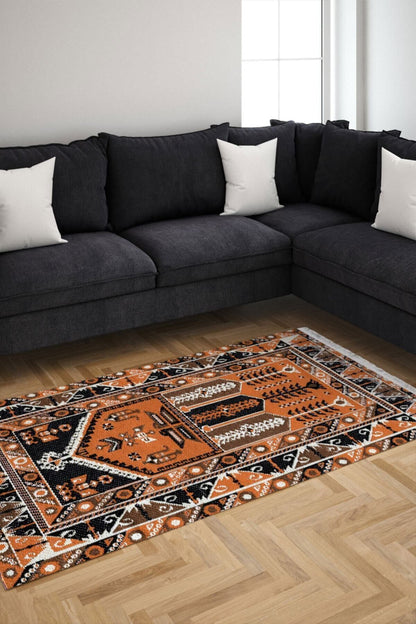 Halı Vagonu Serisi Kırmızı Tonlarda Çizgili Desen Kaymaz Taban Şönil Halı