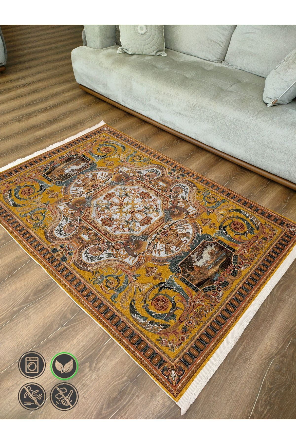 Halı Vagonu 37 Modern Stil Hardal Tonlarında Iskandinav Salon Halısı Yıkanabilen Dekoratif Halı