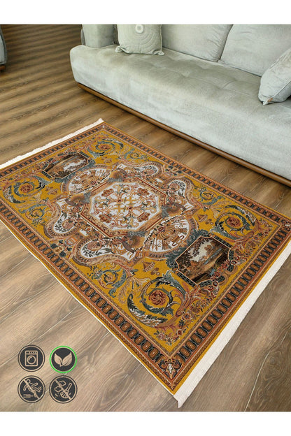 Halı Vagonu 37 Modern Stil Hardal Tonlarında Iskandinav Salon Halısı Yıkanabilen Dekoratif Halı