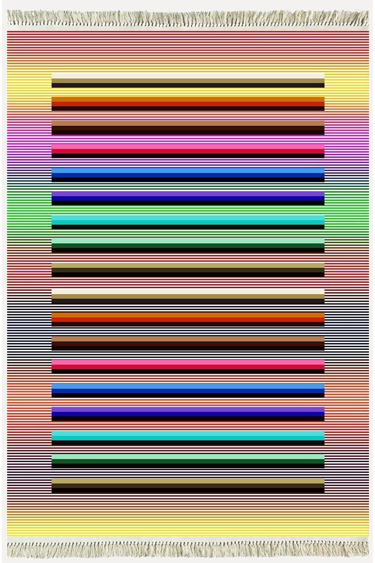 Cotton Kilim 55 Multy Geleneksel Motifler Modern Dekoratif Saçaklı Yıkanabilen Dokuma Kilim