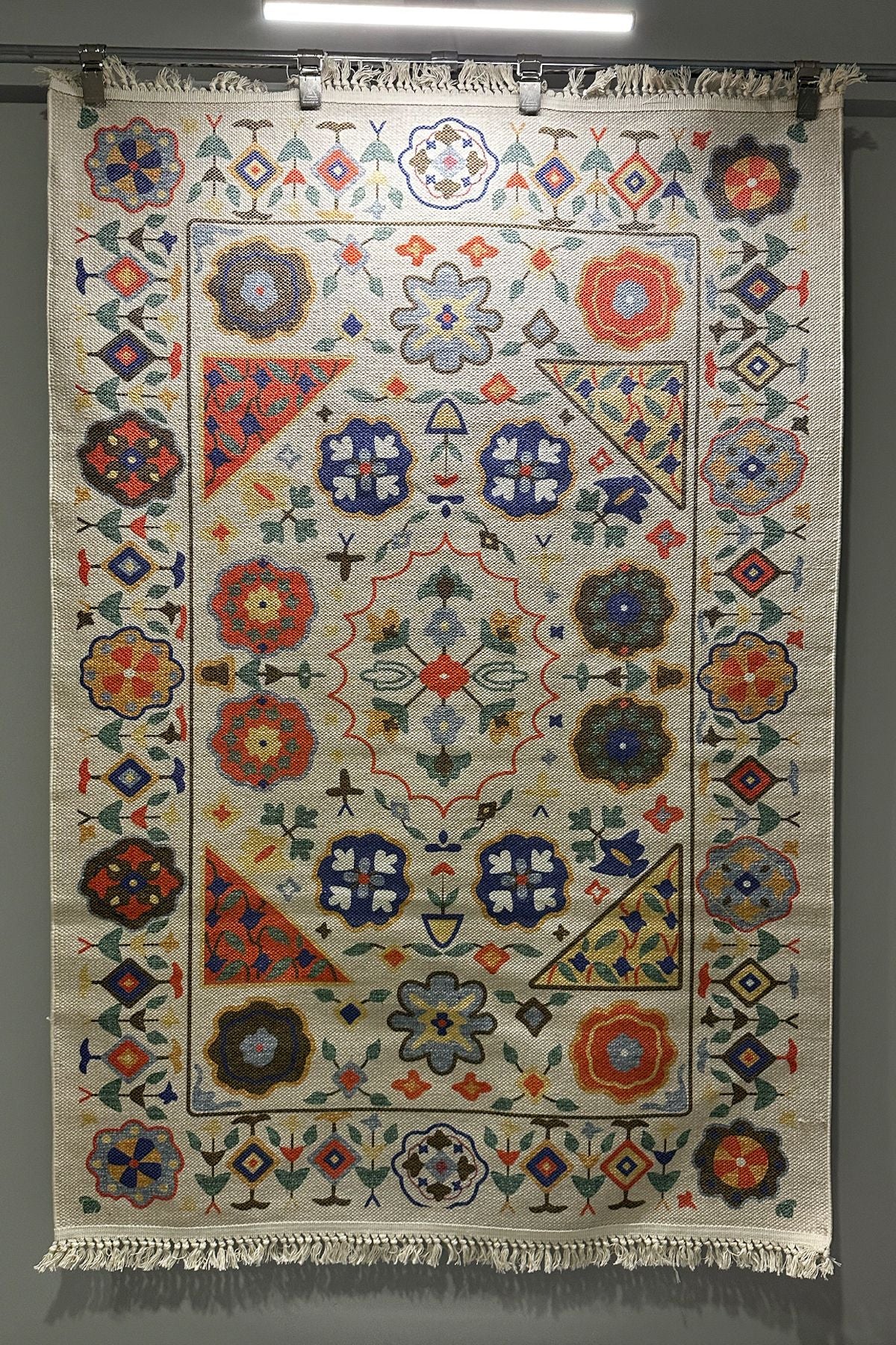 Cotton Etnik Otantik Çini Desenli Çok Renkli Makina Dokuma Kilim 2035