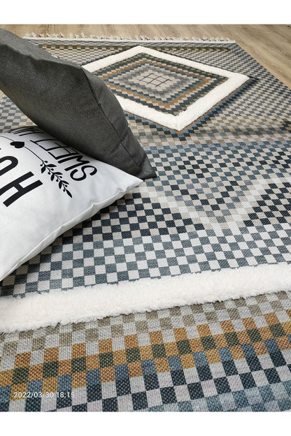 Tafting Kilim Serisi Üzeri Peluşlu Dokuma Taban Dekoratif Kilim