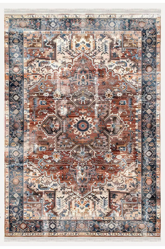 Mars 2195 Renkli Göbekli Desenli Yıkanabilir Ve Kaymaz Salon Halısı, Koridor Ve Mutfak Halısı