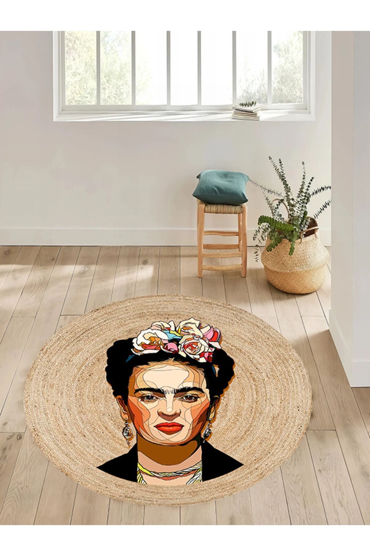 Boho 914 Kadın Figürlü Örgü Yuvarlak Natural Çift Taraflı Halı