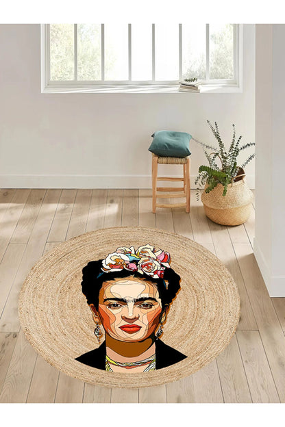 Boho 914 Kadın Figürlü Örgü Yuvarlak Natural Çift Taraflı Halı