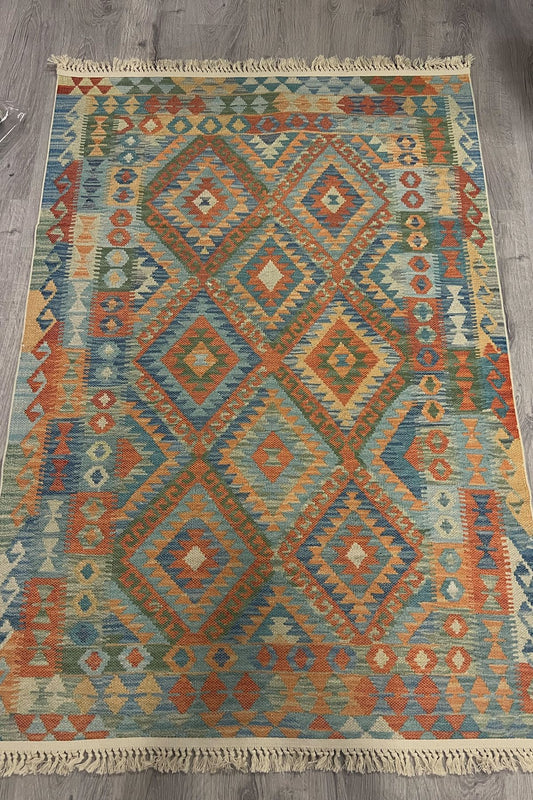 Cotton Etnik Desenli Otantik Çok Renkli Kilim 3602