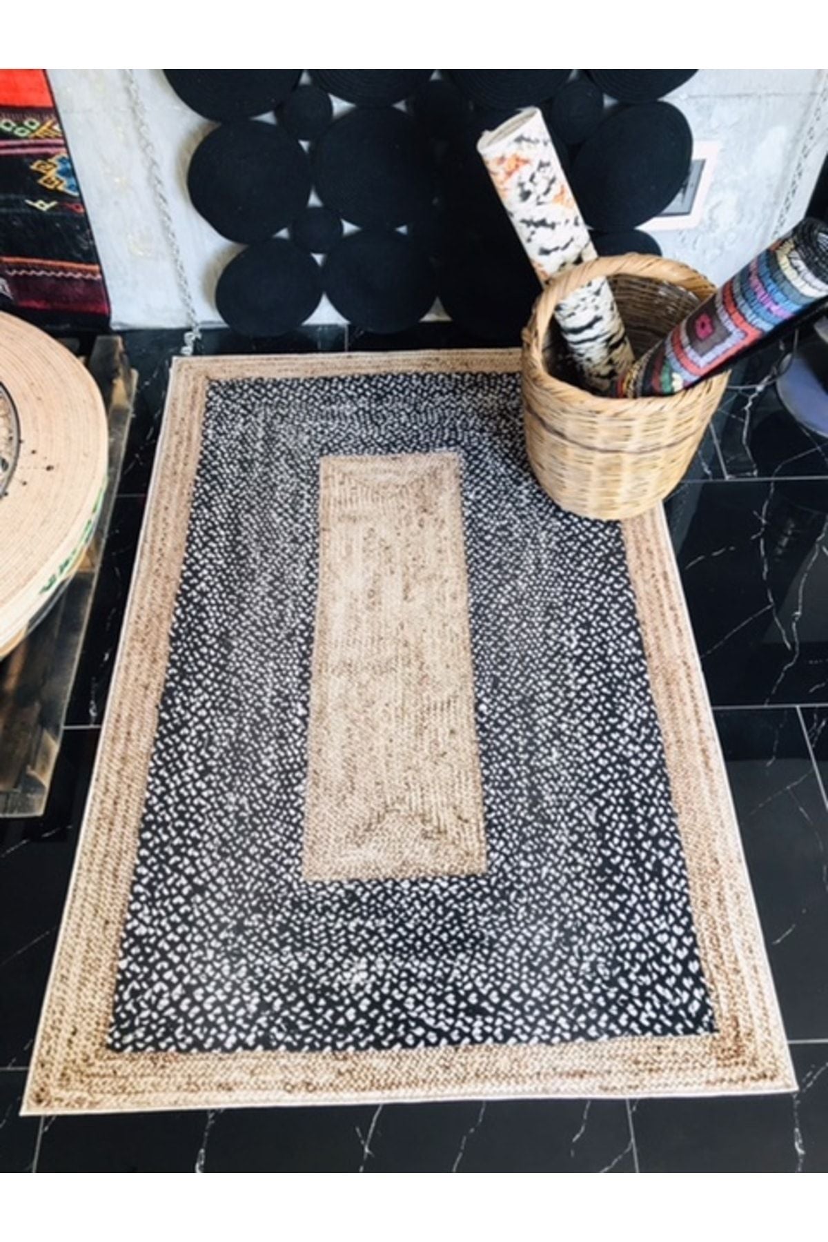 Jute15 Jüt Sisal Hasır Desenli  Dijital Baskı Halı