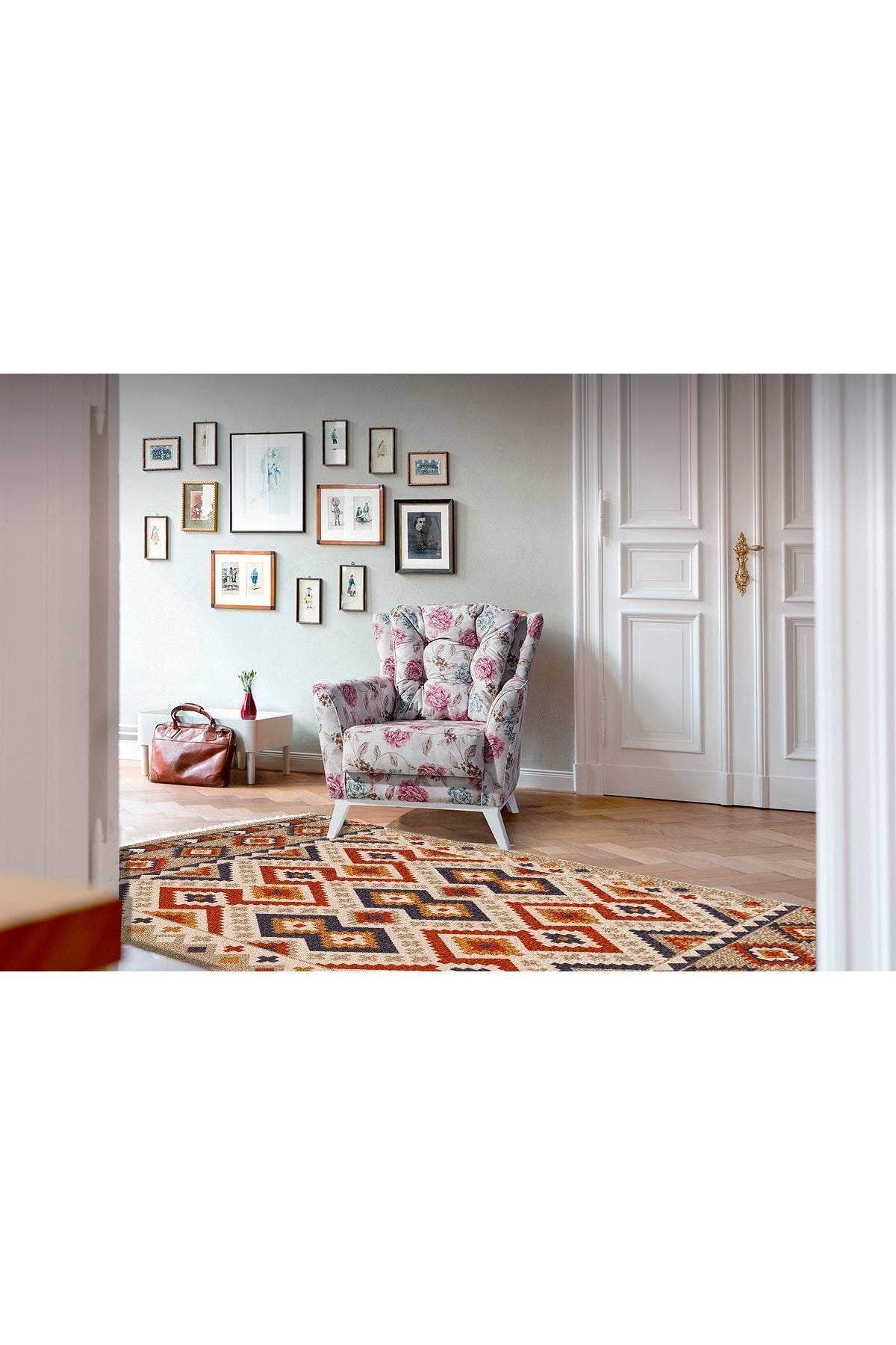 Cotton Serisi Multy Tonlarında Kabartma Görünümlü Eskitme Desen Dekoratif Dokuma Taban Kilim