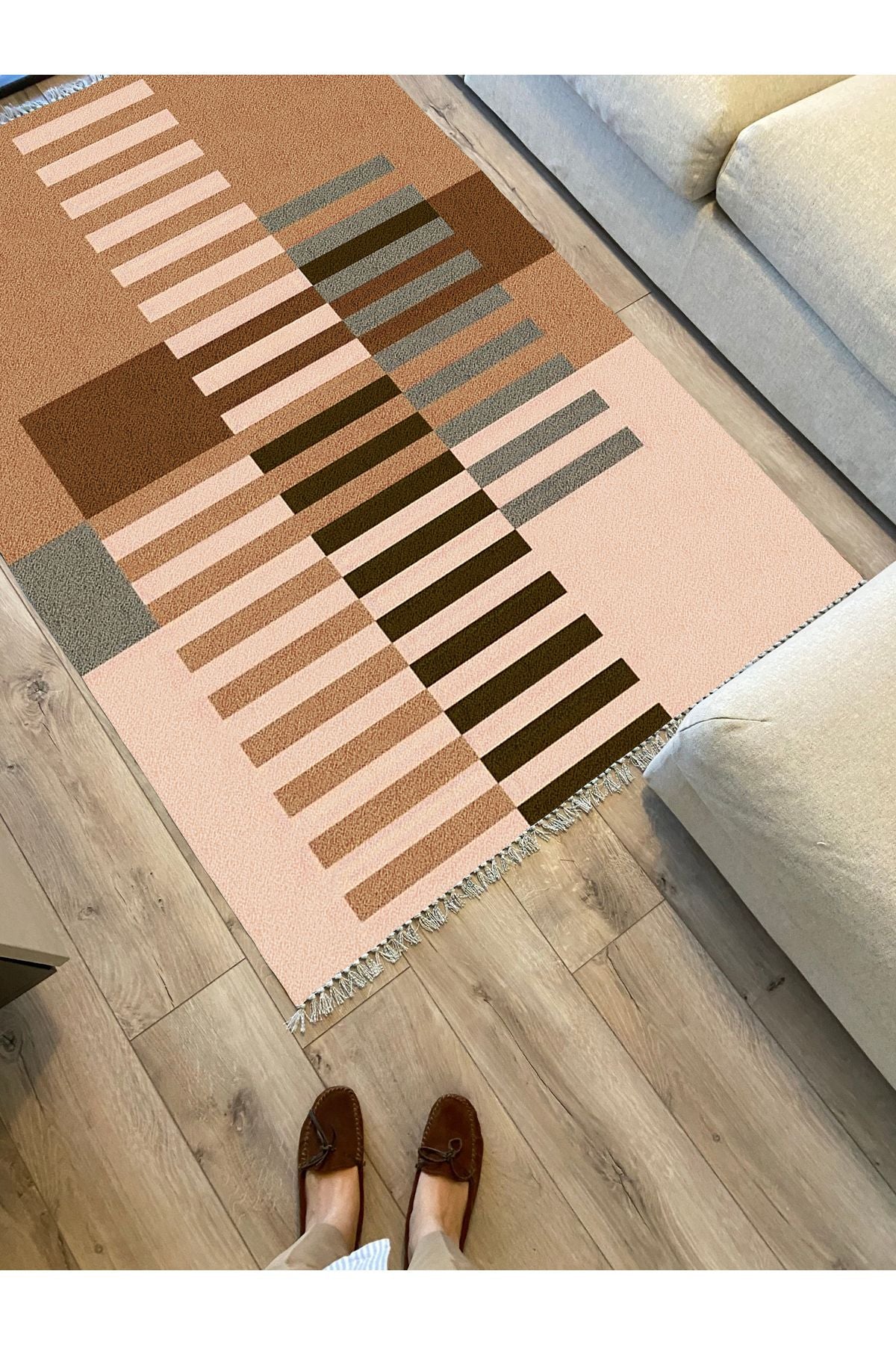 Cotton Kilim 82 Çok Renkli Etnik Boho Stil Pamuk Taban