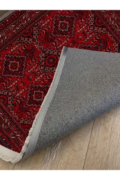 Halı Vagonu 2168 Bordo Tonlarında Geleneksel Klasik Yıkanabilen Dekoratif Halı