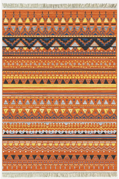 Cotton Kilim 25 Çok Renkli Geleneksel Motif Çizgili Desenli Dekoratif Yıkanabilen Dokuma Taban Kilim