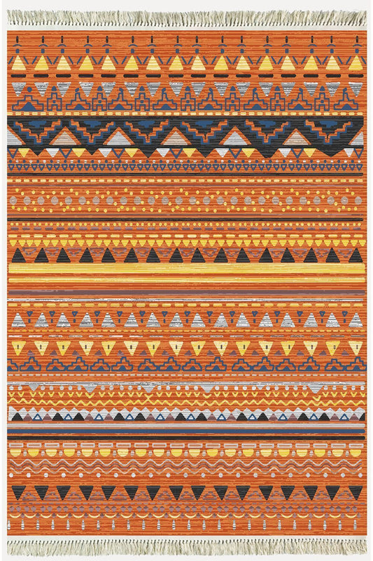Cotton Kilim 25 Çok Renkli Geleneksel Motif Çizgili Desenli Dekoratif Yıkanabilen Dokuma Taban Kilim
