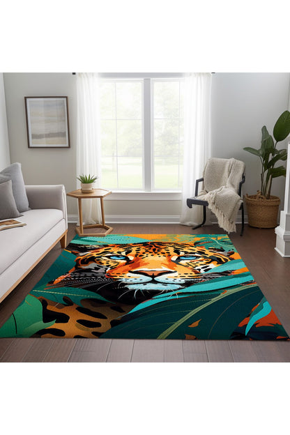 Kaplan Temalı Botanik pastel Tonlarında Dokuma Taban Salon Halısı Çocuk Halısı  Halı Vagonu 250