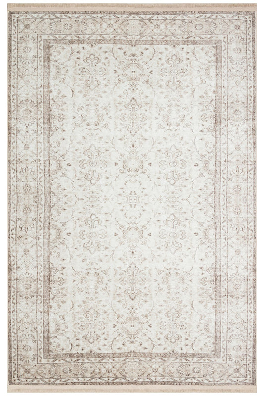 Mars 3056 Bej Vizon Vintage Desenli Etnik Dokuma Taban Halı