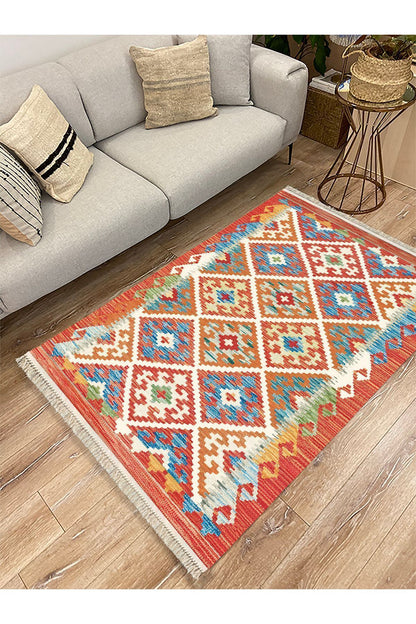 Cotton Kilim 39 Modern Ve Otantik Karışımı Desenli Dekoratif Yıkanabilen Dokuma Kilim