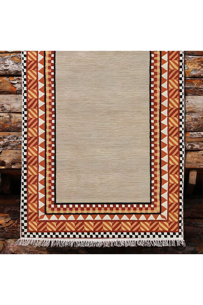 Cotton Kilim 20 Turuncu Zeminli Çizgili Desenli Dekoratif Yıkanabilen Dokuma Taban Kilim