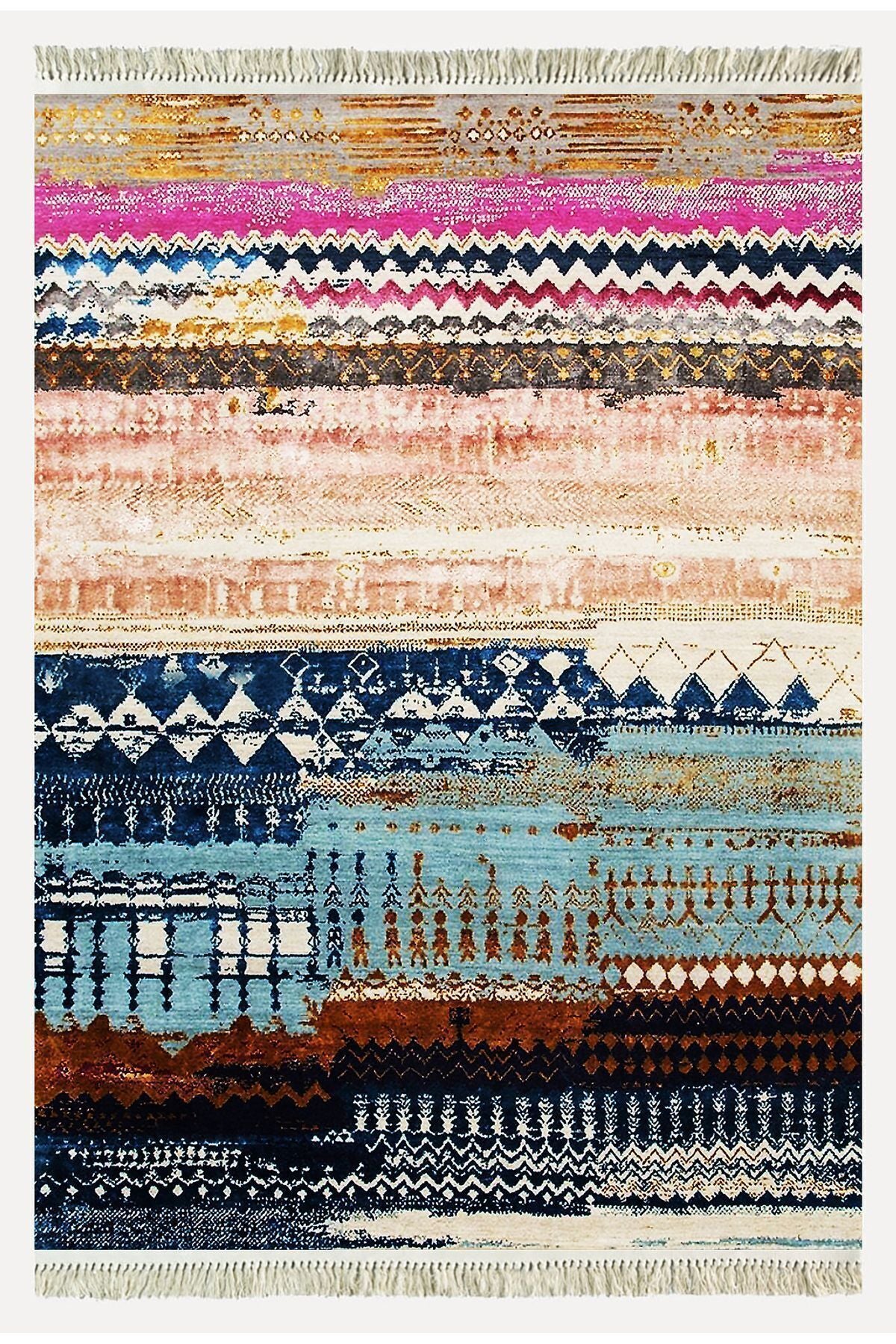 Cotton Kilim 70 Multu Iskandinav Motifler Modern Dekoratif Saçaklı Yıkanabilen Dokuma Kilim