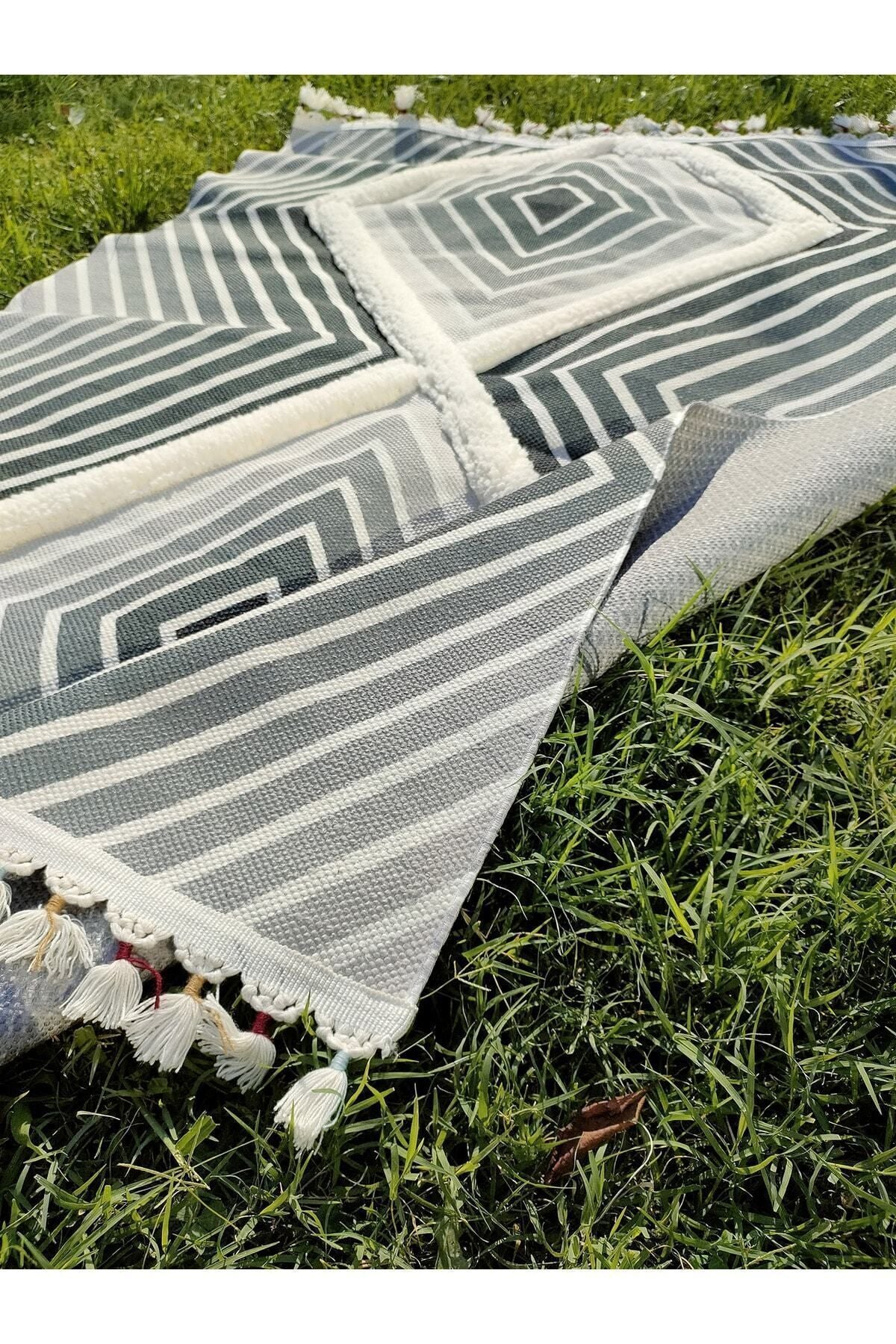 Tafting Kilim Serisi Üzeri Peluşlu Dokuma Taban Dekoratif Kilim