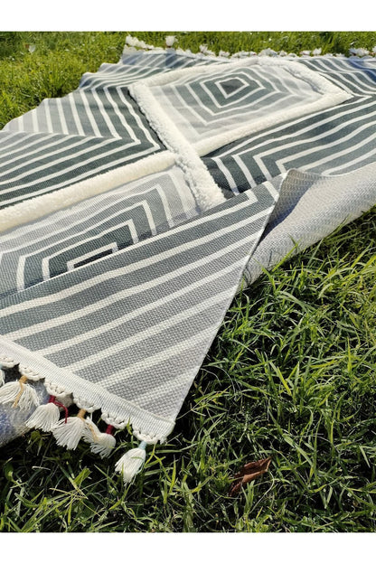 Tafting Kilim Serisi Üzeri Peluşlu Dokuma Taban Dekoratif Kilim