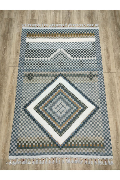 Tafting Kilim Serisi Üzeri Peluşlu Dokuma Taban Dekoratif Kilim