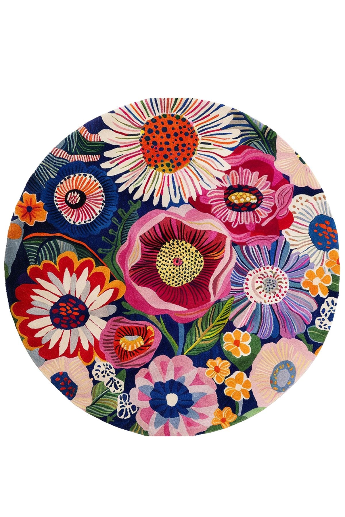 Halı Vagonu 201 Çiçekli Çok Renkli Yuvarlak Dokuma Taban Salon Halısı