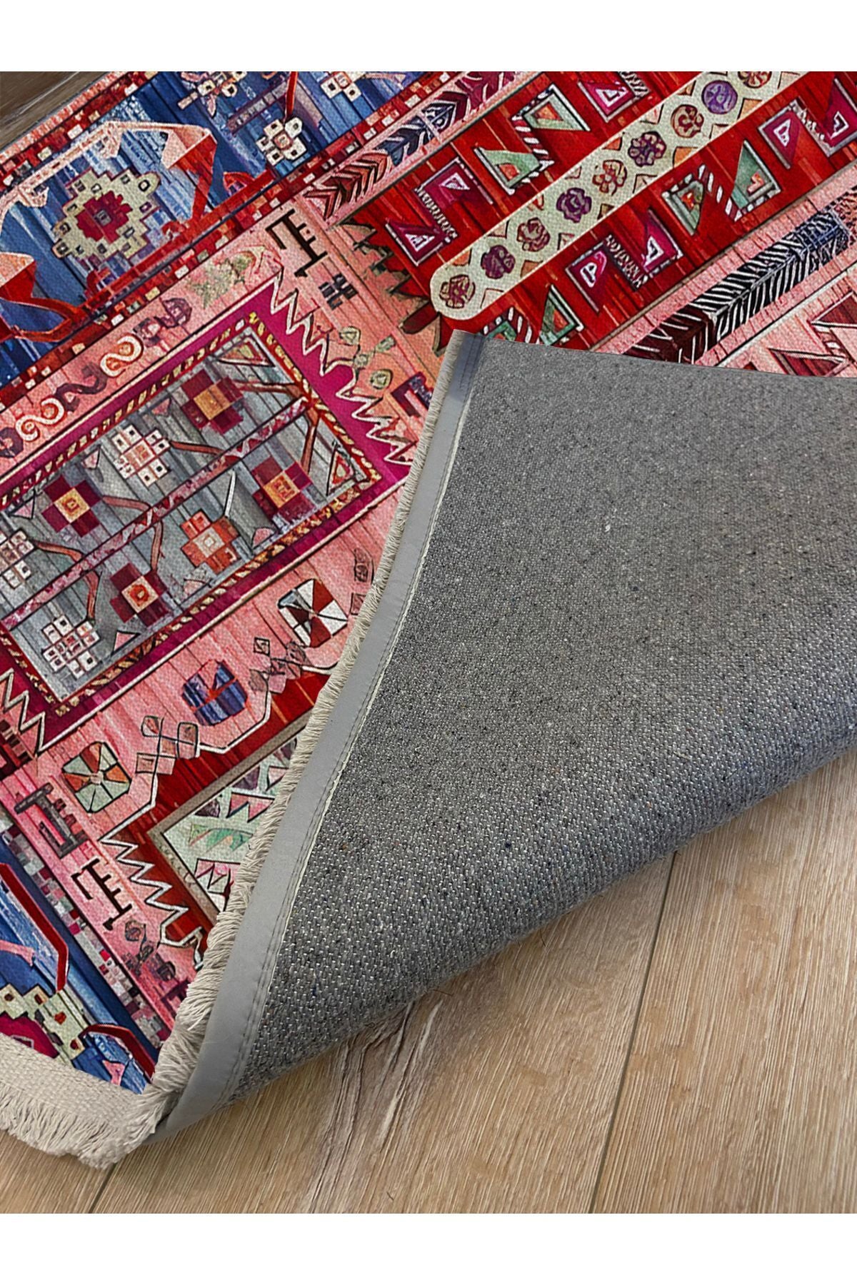 Renkli Klasik Desenli Yıkanabilir Kaymaz Salon Halısı, Koridor ve Mutfak Halısı Kilim 66