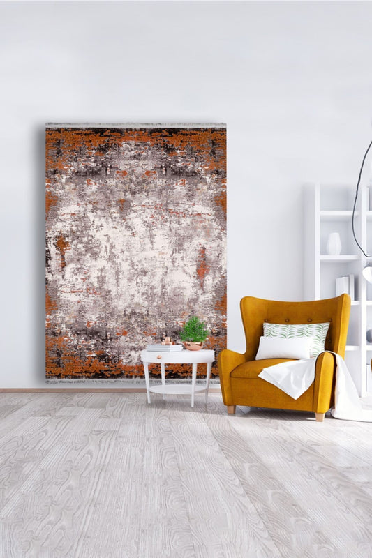 Halı Vagonu 2026 Kahve Ve Krem Tonlarından Oluşan Karışık Desen Kaymaz Taban Dekoratif Halı