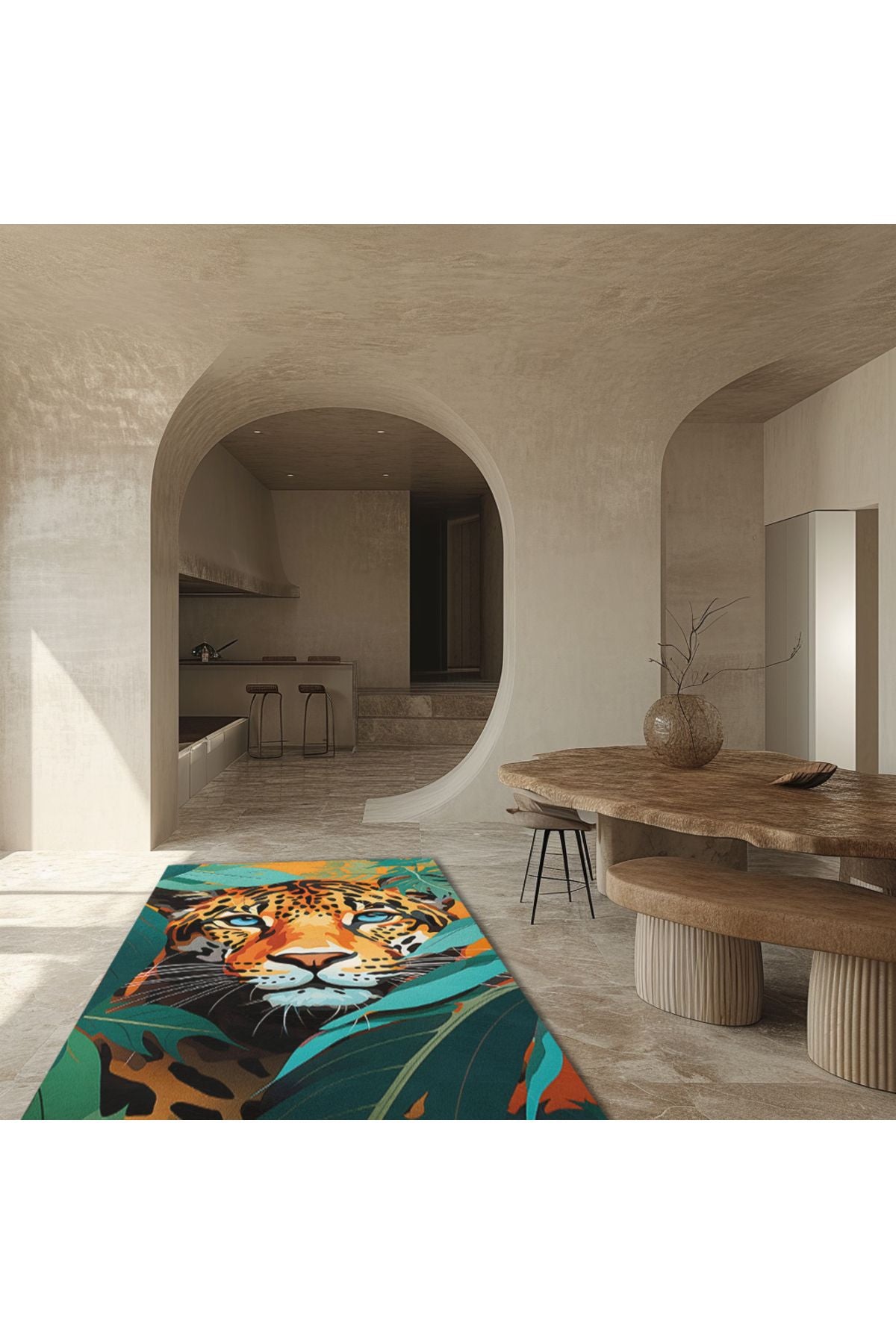 Kaplan Temalı Botanik pastel Tonlarında Dokuma Taban Salon Halısı Çocuk Halısı  Halı Vagonu 250