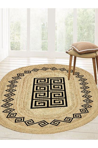 Boho 987 Jüt Hasır Etnik Desenli Oval Jüt Örme Doğal Hasır Natural Oval Halı