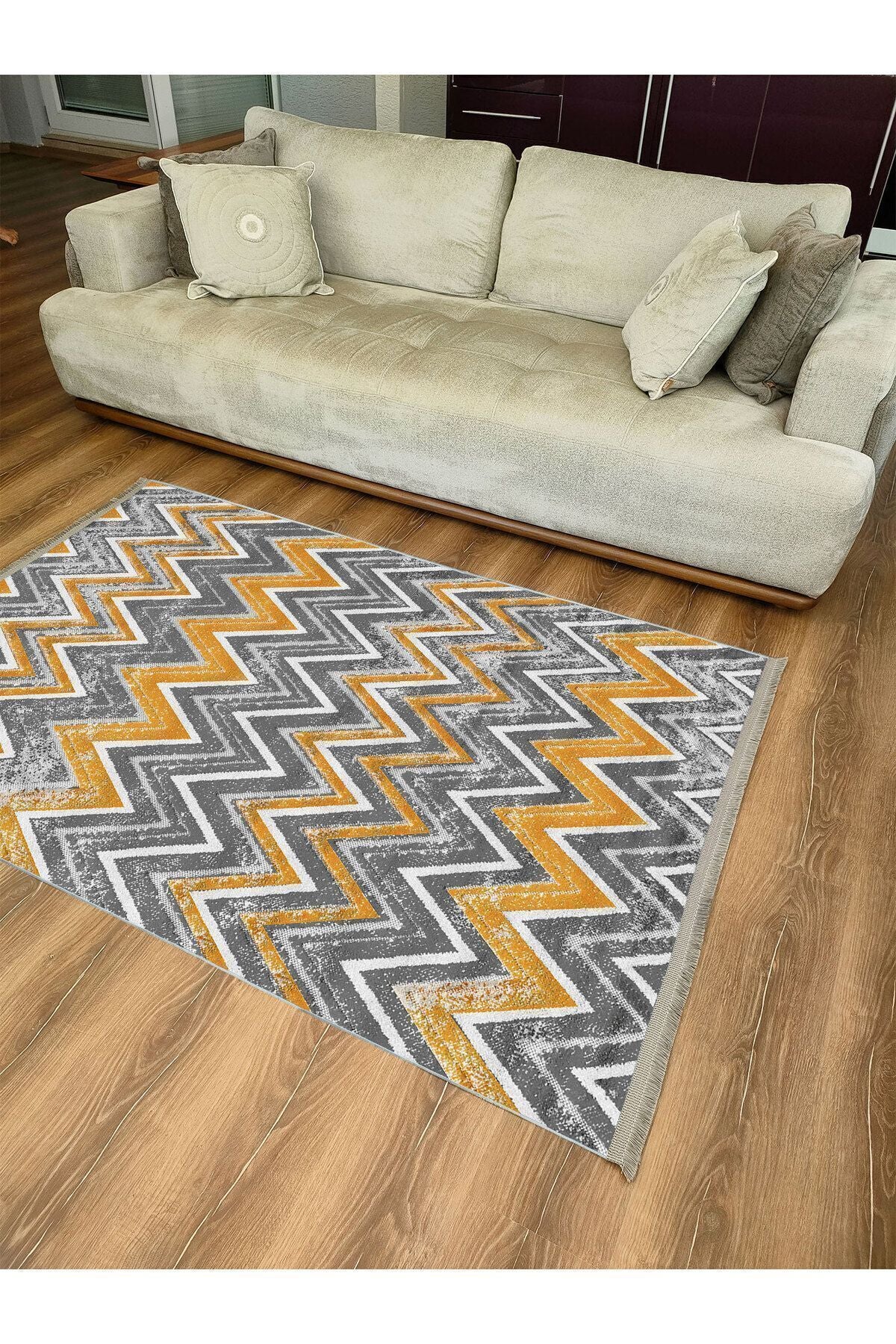 Halı Vagonu 2072 Renkli Çizgili Desenli Yıkanabilir Kaymaz Salon Halısı, Koridor Ve Mutfak Halısı