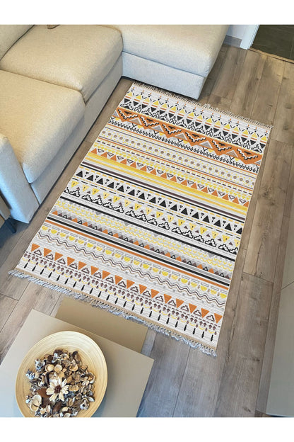 Cotton Kilim 58 Soft Renklerde Şerit Desenli Dekoratif Yıkanabilen Dokuma Taban Kilim