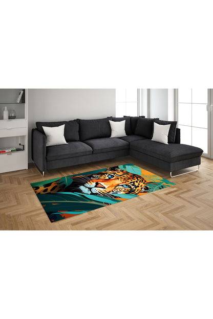 Kaplan Temalı Botanik pastel Tonlarında Dokuma Taban Salon Halısı Çocuk Halısı  Halı Vagonu 250