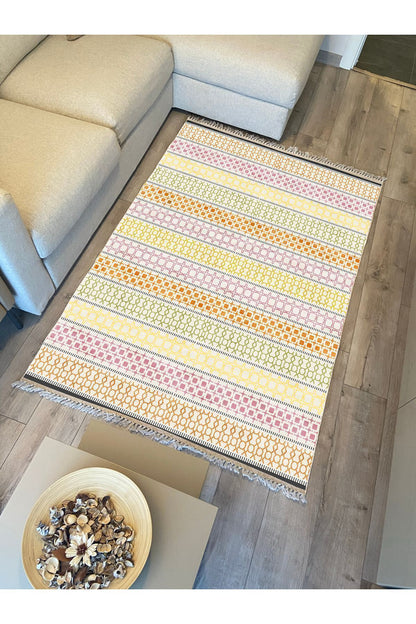 Cotton Kilim35 Renklı Modern Desenli Dekoratif Yıkanabilen Dokuma Taban Kilim