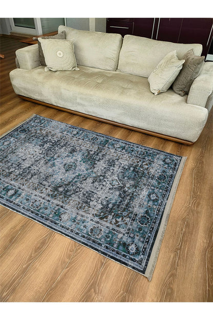 Halı Vagonu85 Etnik Desenli Yıkanabilir Kaymaz Tabanlı Salon Halısı, Koridor Ve Mutfak Halısı