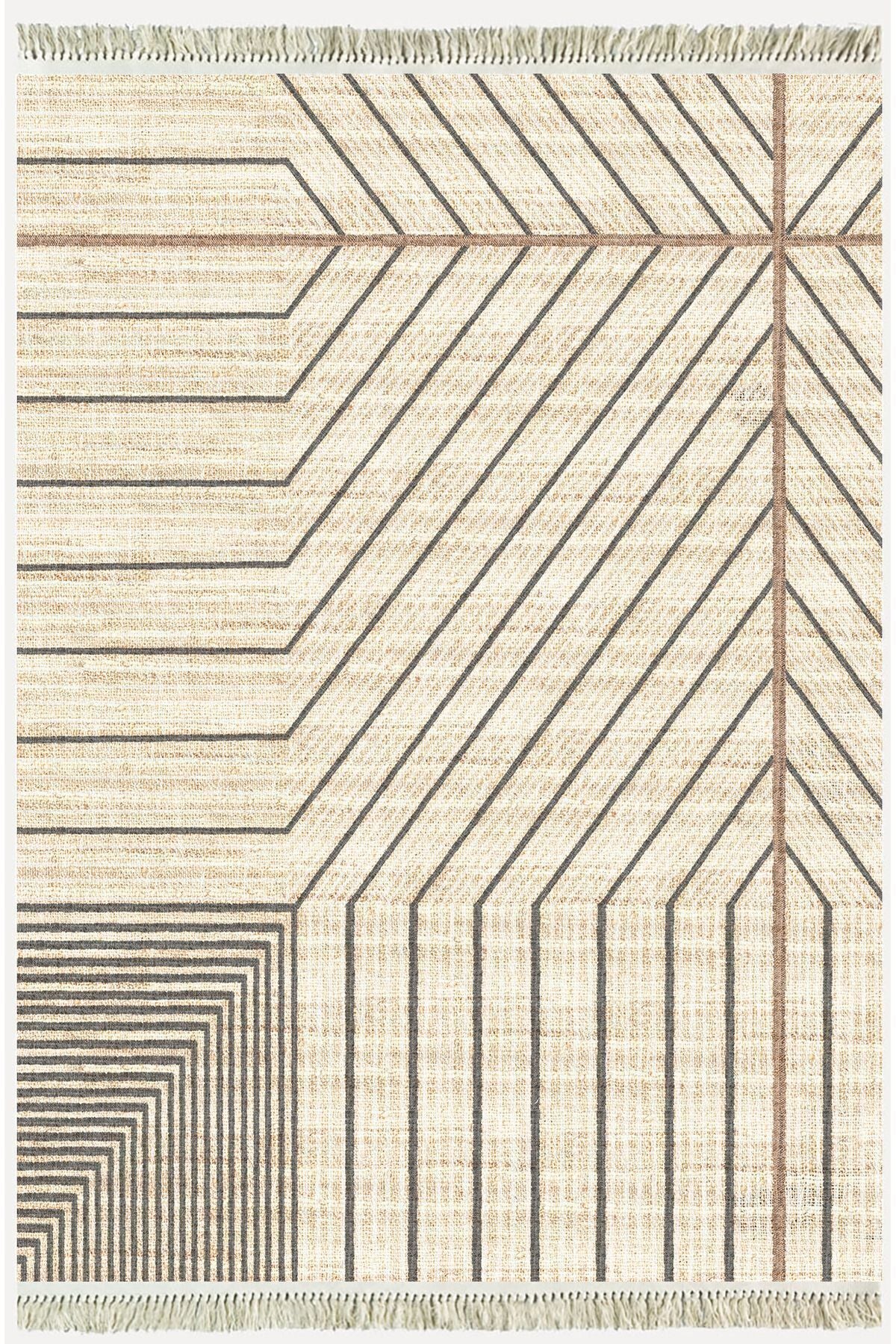 Cotton Kilim 38 Doğal Jut Renklı Giometrik Modern Desenli Dekoratif Yıkanabilen Dokuma Taban Kilim