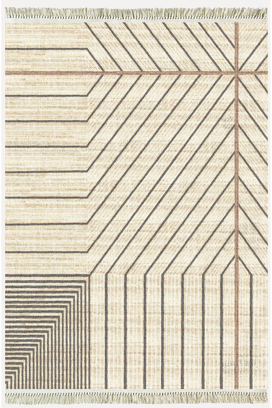 Cotton Kilim 38 Doğal Jut Renklı Giometrik Modern Desenli Dekoratif Yıkanabilen Dokuma Taban Kilim
