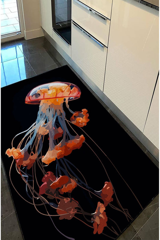 Halı Vagonu 42 Modern Stil Siyah Deniz Anası Salon Halısı Pelüş Halı Yıkanabilen Dekoratif Halı