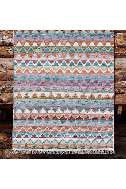 Cotton Kilim 51 Gri Zeminli Geleneksel Motifler Modern Dekoratif Saçaklı Yıkanabilen Dokuma Kilim