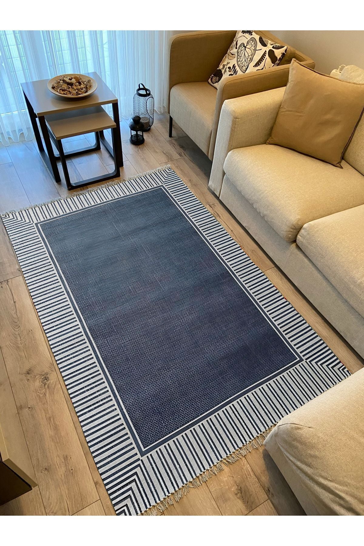 Cotton Kilim 11 Laciver Tonunda Geometrik Desenli Dekoratif Yıkanabilen Dokuma Taban Kilim