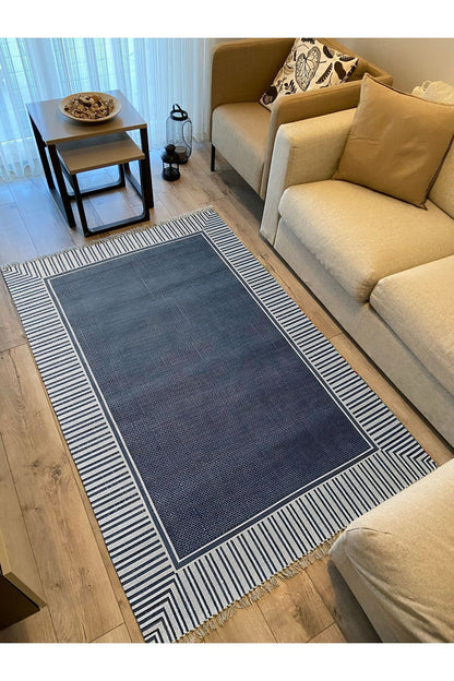 Cotton Kilim 11 Laciver Tonunda Geometrik Desenli Dekoratif Yıkanabilen Dokuma Taban Kilim