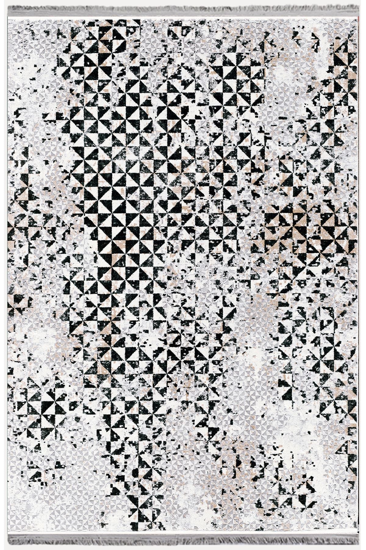 Halı Vagonu 2093 Gri Tonlarında Eskitme Geometrik Desen Kaymaz Taban Dekoratif Halı