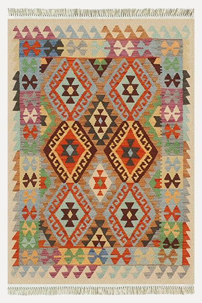 Cotton Kilim 84 Çok Renkli Etnik Boho Stil Pamuk Taban