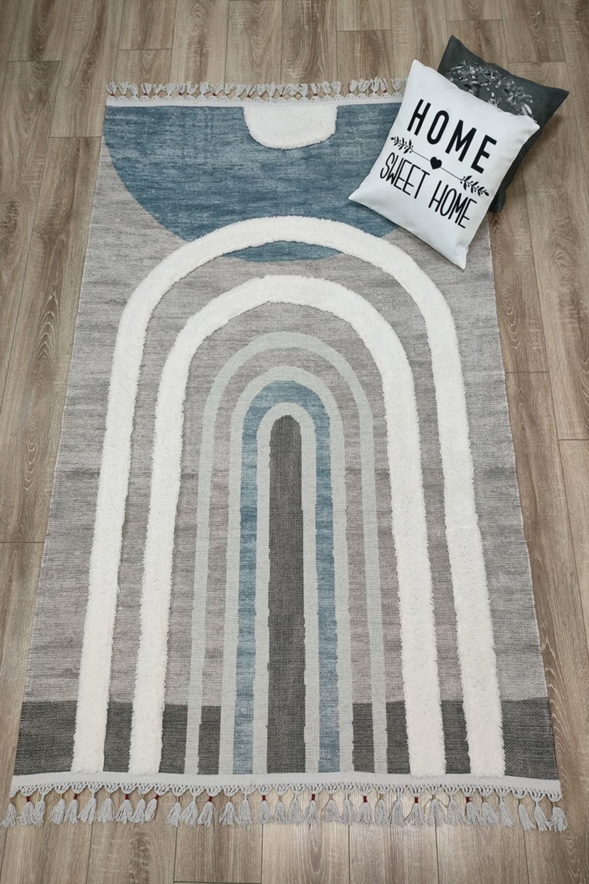 Tafting Kilim Serisi Üzeri Peluşlu Dokuma Taban Dekoratif Kilim