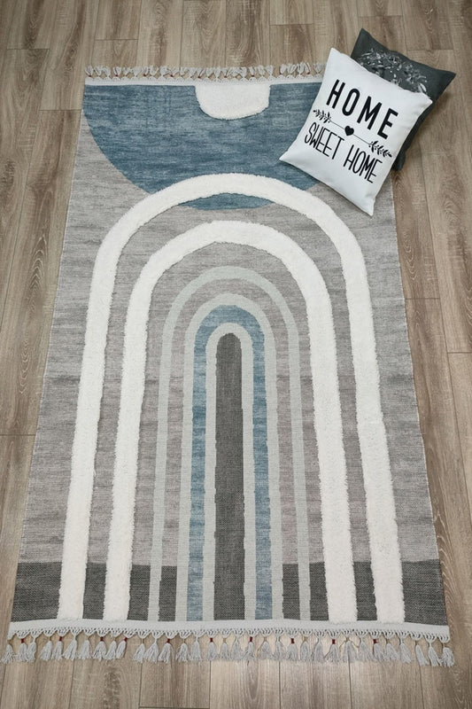 Tafting Kilim Serisi Üzeri Peluşlu Dokuma Taban Dekoratif Kilim