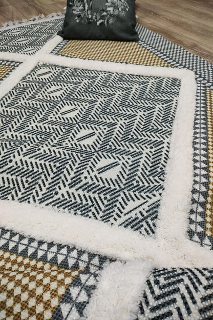 Tafting Kilim Serisi Üzeri Peluşlu Dokuma Taban Dekoratif Kilim