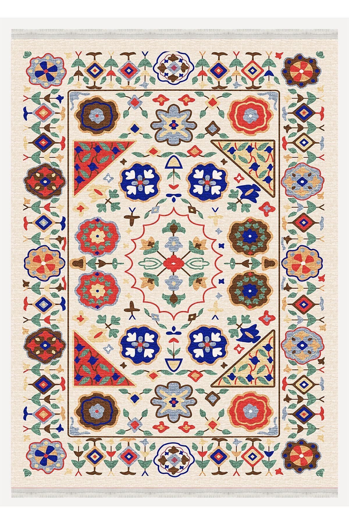 HV  2035 Renkli Klasik Desenli Yıkanabilir Dokuma Taban Salon Halısı Koridor Ve Mutfak Halısı